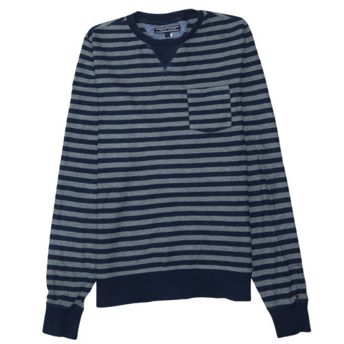 Tommy Hilfiger Men's Blue Striped Cotton Crew Neck Pullover Jumper Size S