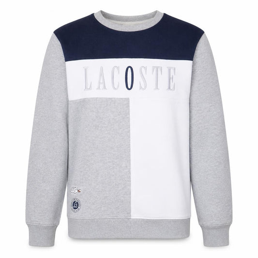 Front view of Lacoste Men's Grey Crew Neck Logo Sweatshirt, size M
