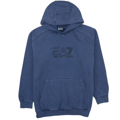 Emporio Armani EA7 Men's Blue Pullover Hoodie Size L Logo Fleece Sweatshirt