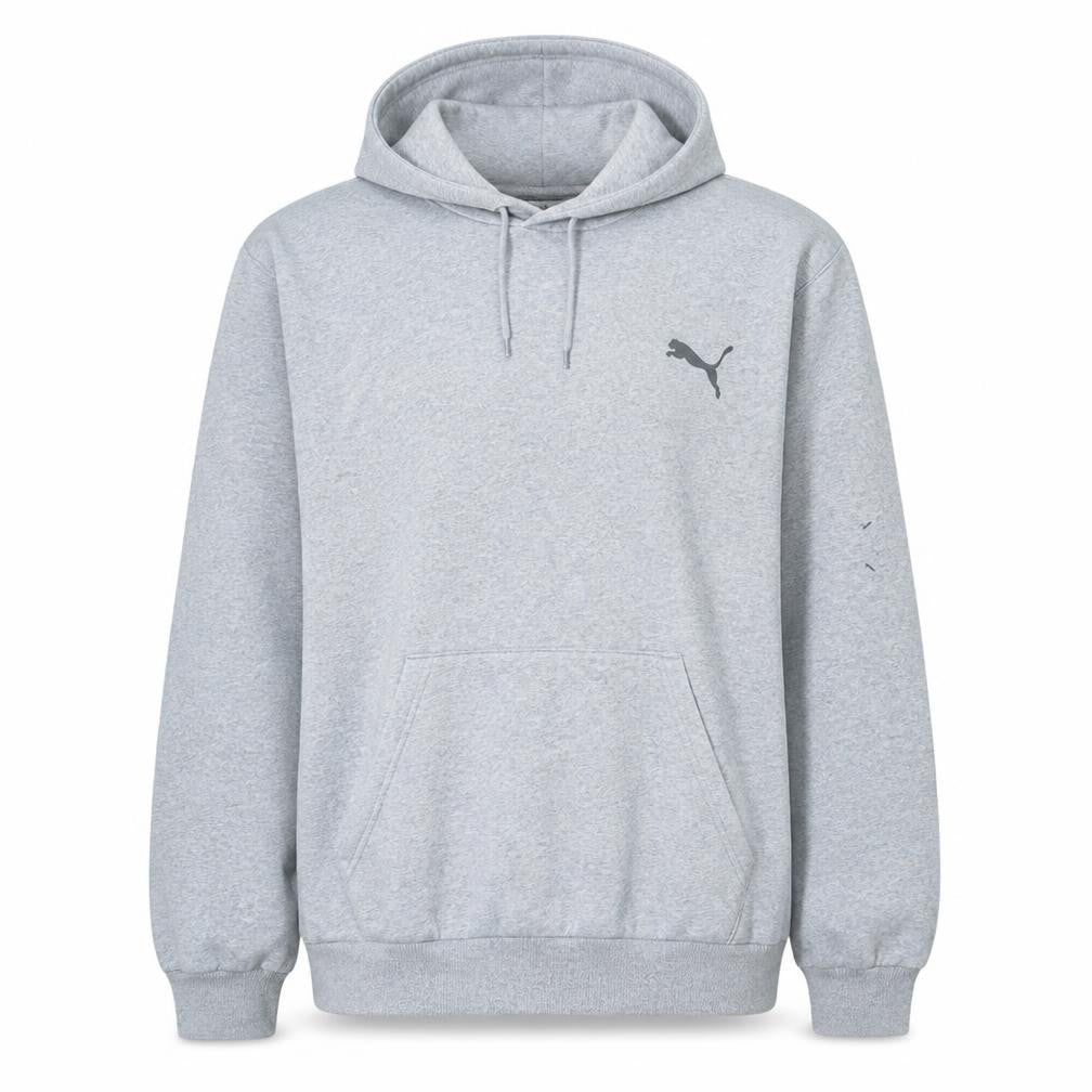 Front view of Puma Men's Grey XL Pullover Hoodie Logo Fleece Sweatshirt
