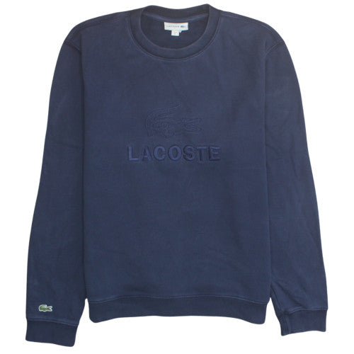 Lacoste Women's Navy Blue Cotton Logo Crew Neck Sweatshirt Size L