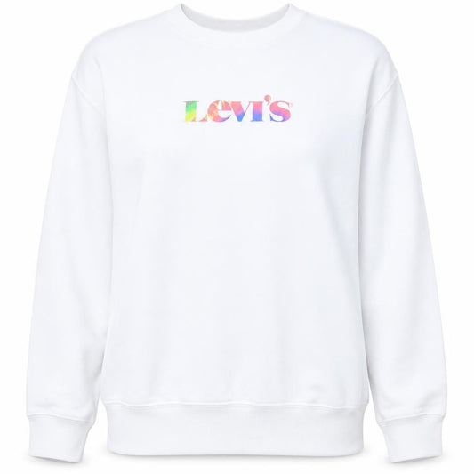 Front view of Levi's Women's White Relaxed Fit Crew Neck Sweatshirt, size L