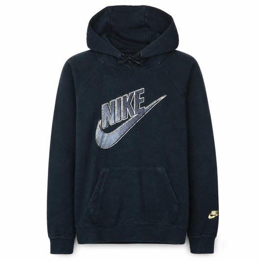 Front view of Nike women’s black medium pullover hoodie with logo print