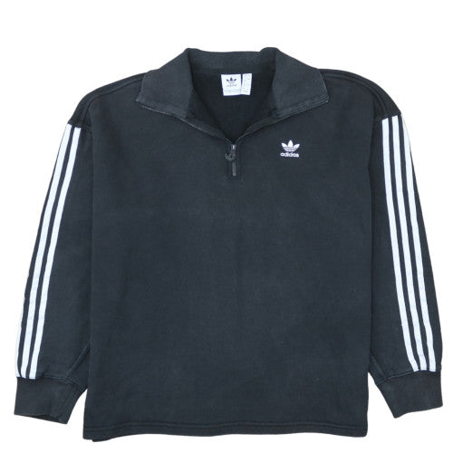 Adidas Women Black 1/4 Zip Sweatshirt UK 12 Classic Pullover