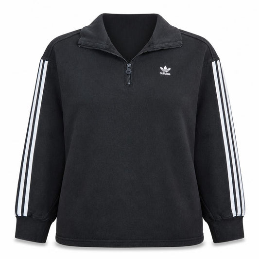 Front view of Adidas Women Black 1/4 Zip Sweatshirt UK 12 Classic Pullover
