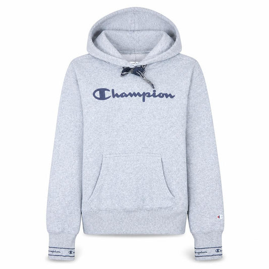 Front view of Champion women’s grey pullover hoodie xs cotton blend logo casual