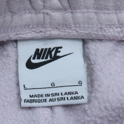 Nike Womens White Fleece Jogger Trousers L Elastic Waist
