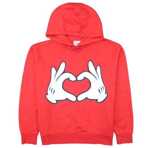 Disney Women Red Pullover Hoodie Size M Mickey Hands Heart Graphic