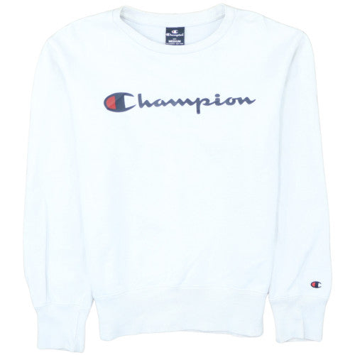 Champion Women White Medium Pullover Sweatshirt Cotton Logo