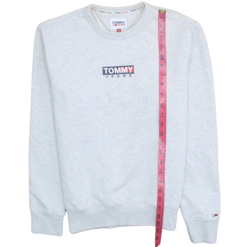 Tommy Jeans Men's Grey Crew Neck Cotton Pullover Sweatshirt S