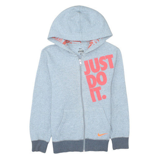 Nike Boys Grey Full Zip Hoodie Medium 10-12 Years Just Do It Graphic Print