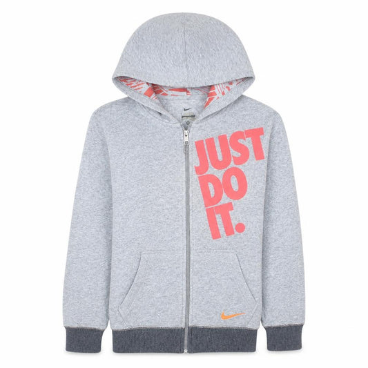 Nike Boys Grey Full Zip Hoodie Medium 10-12 Years Just Do It Graphic Print