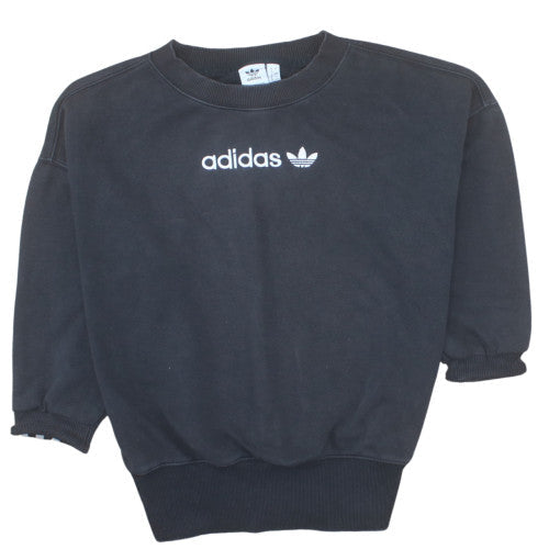 Adidas Womens Black Crew Neck Pullover Sweatshirt UK 4 Logo Detail