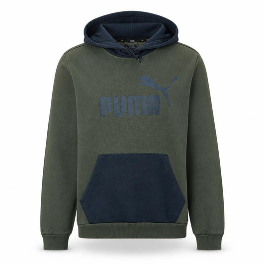 Front view of Puma Men’s Green Pullover Hoodie Small Logo Fleece Sweatshirt
