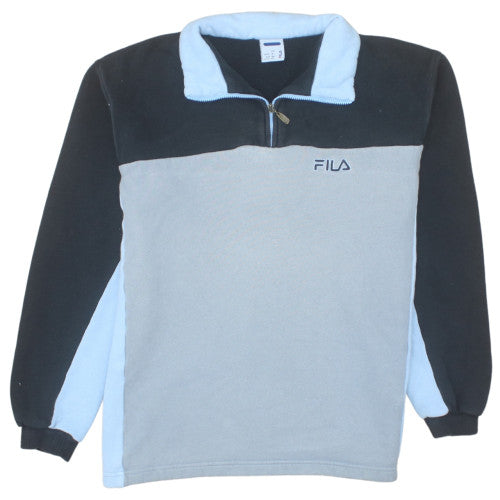 Fila Mens Grey Blue 1/4 Zip Fleece Sweatshirt Size 14 Teens