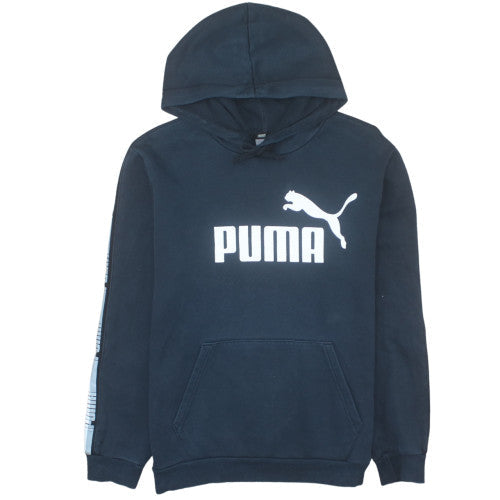 Puma Men's Black Small Pullover Hoodie with Logo Print