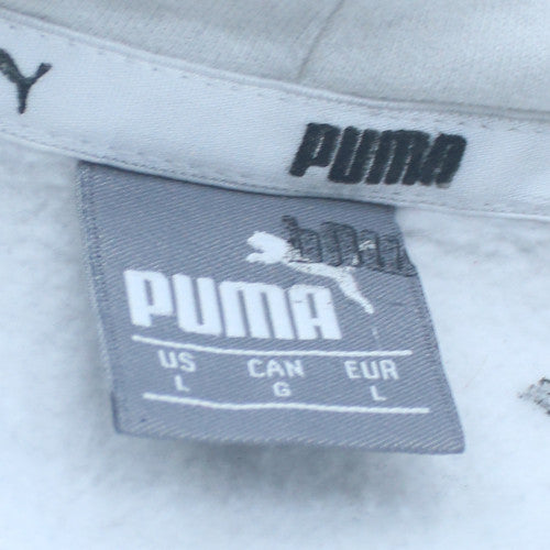 Puma Men's White Pullover Hoodie L Sports Fleece Graphic Logo