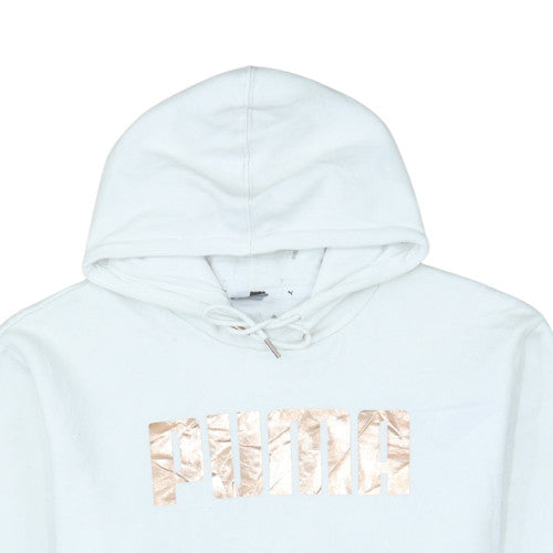 Puma Men's White Pullover Hoodie L Sports Fleece Graphic Logo