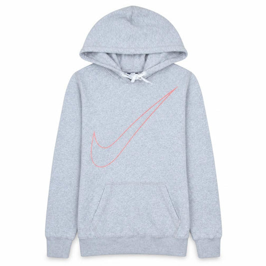 Front view of Nike Women Grey Hooded Pullover Hoodie L Cotton Blend