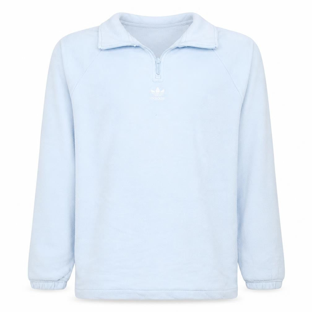 Front view of Adidas Men's White 1/4 Zip Sweatshirt, size M, Pullover Cotton Blend