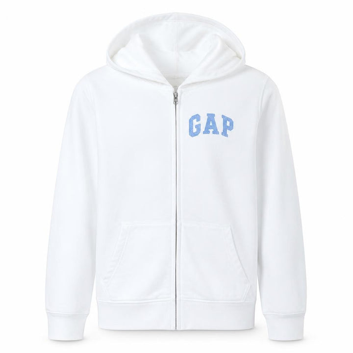 Gap Mens White Full Zip Hoodie M USA Flag Logo Sweatshirt