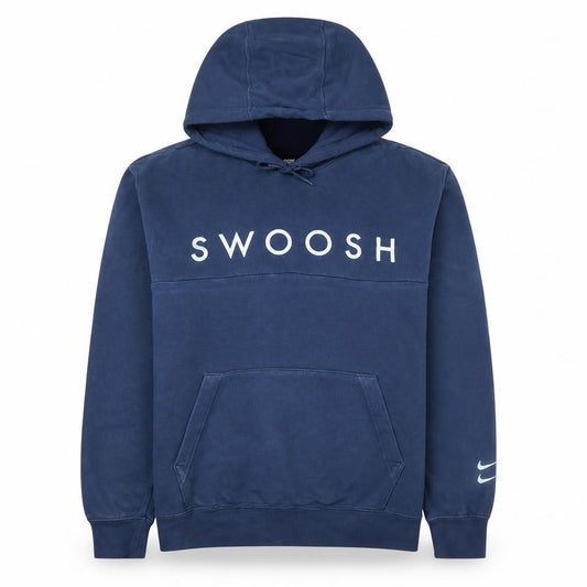 Front view of Nike Women's Blue Pullover Hoodie L Swoosh Logo Cotton Blend