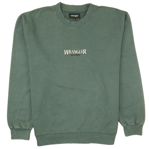 Wrangler Mens Green XL Crew Neck Cotton Sweatshirt Classic Logo