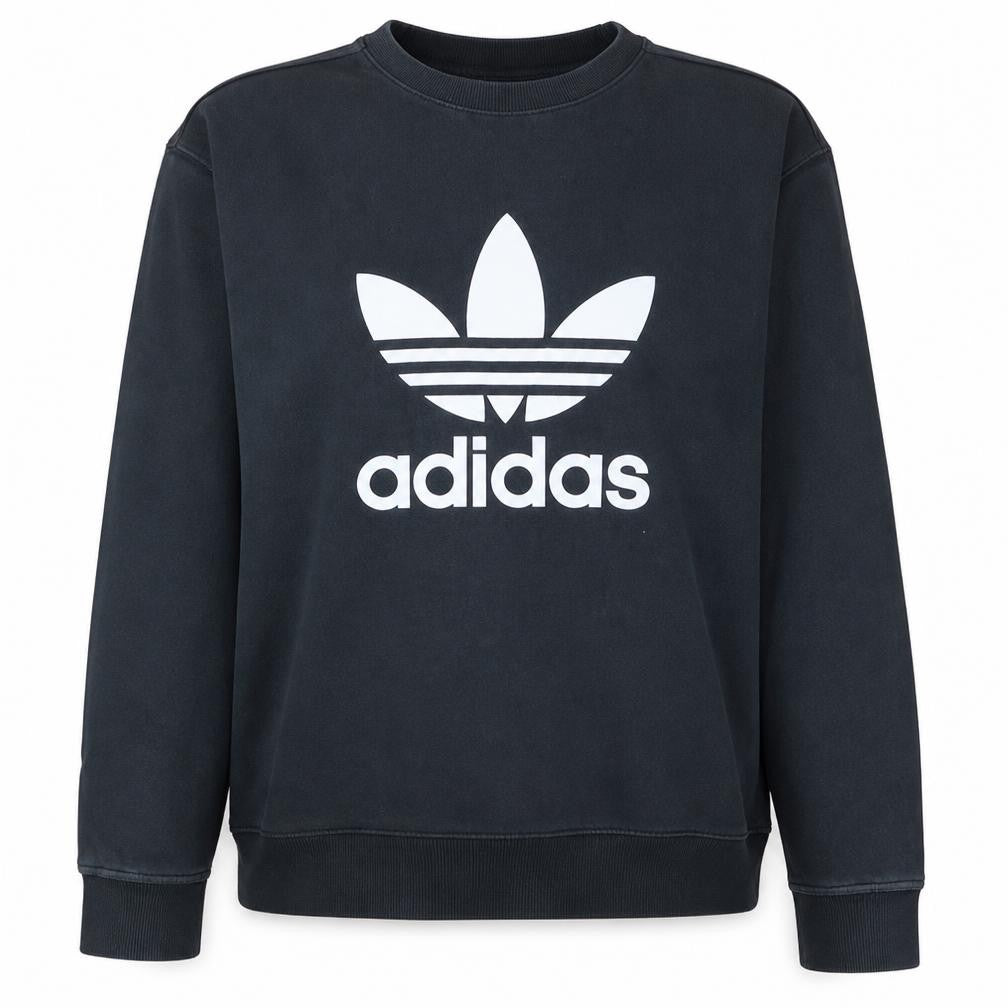 Front view of Adidas women’s black cotton crew neck pullover sweatshirt uk 12