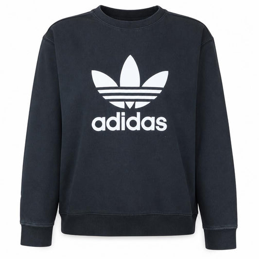 Front view of Adidas women’s black cotton crew neck pullover sweatshirt uk 12