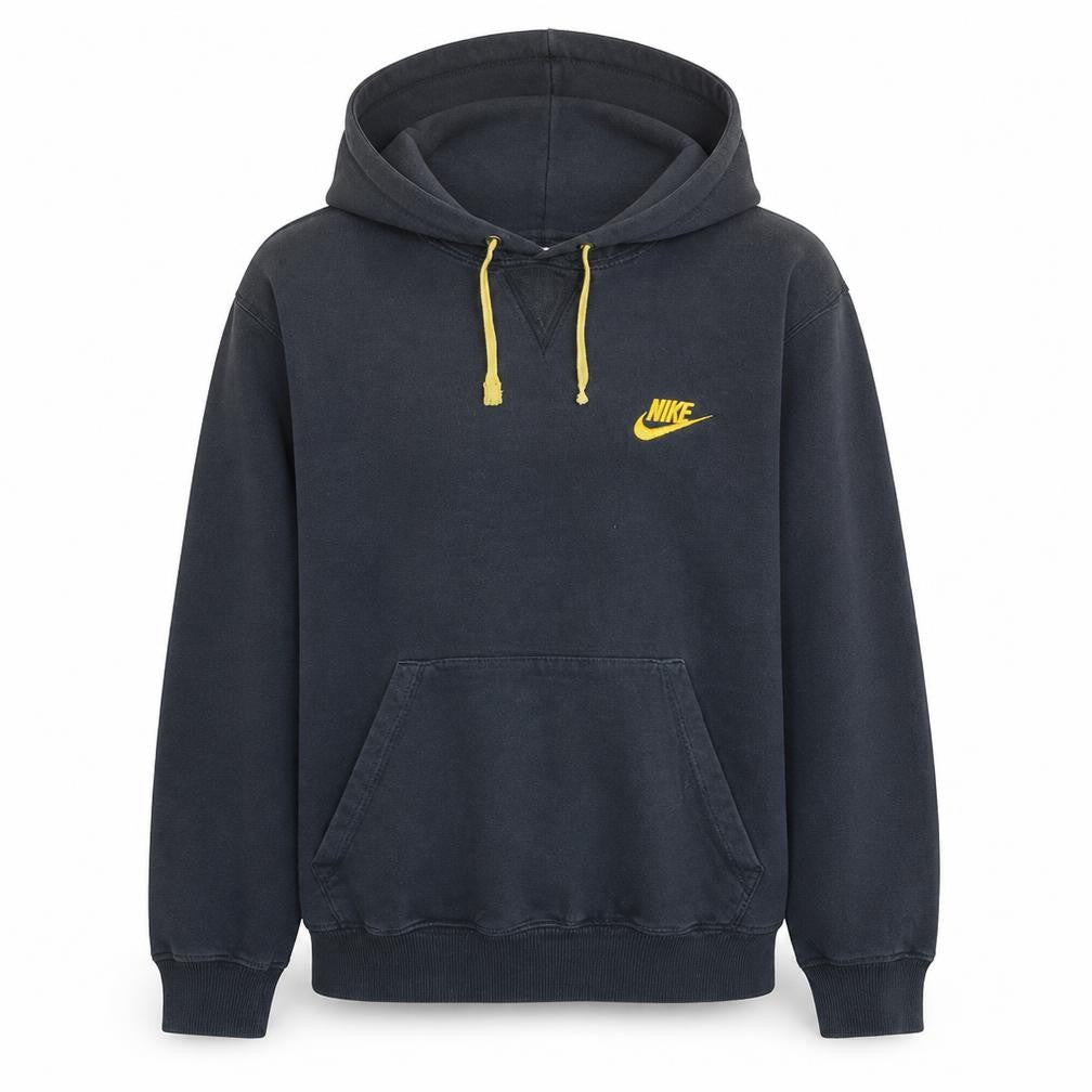 Front view of Nike Men's Black Pullover Hoodie M Yellow Logo Classic Sportswear