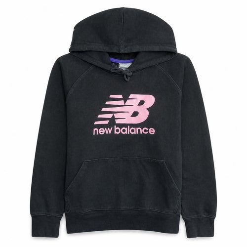 New Balance Women's Black Pullover Hoodie L Cotton Blend Logo Print