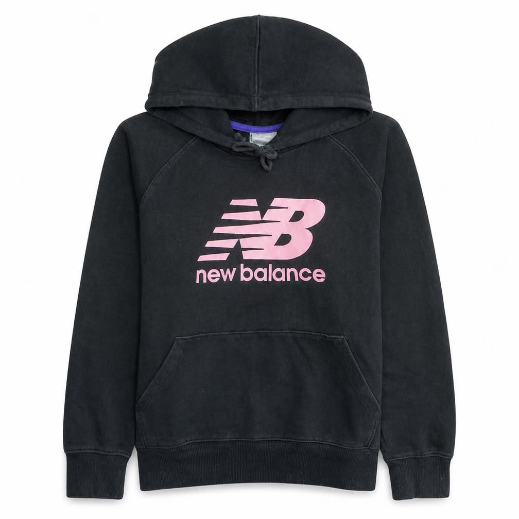 New Balance Women's Black Pullover Hoodie L Cotton Blend Logo Print