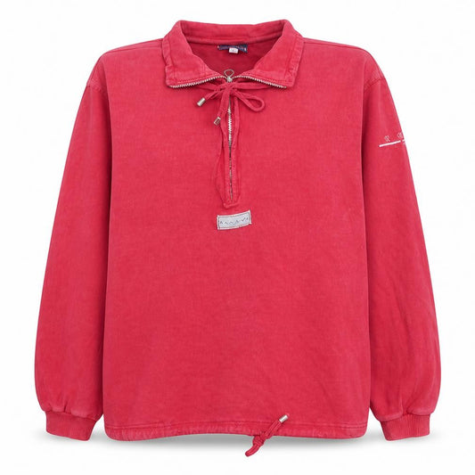 Front view of Reebok Women Red Pullover Sweatshirt, size 14, Lace-Up Collar
