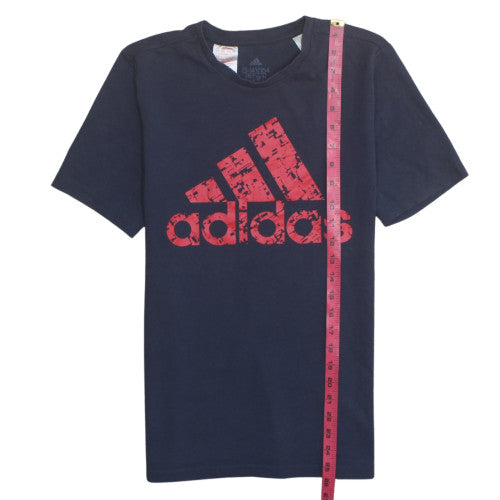 Adidas Boys Navy Blue Short Sleeve T-Shirt 13-14 Years Graphic Logo Print