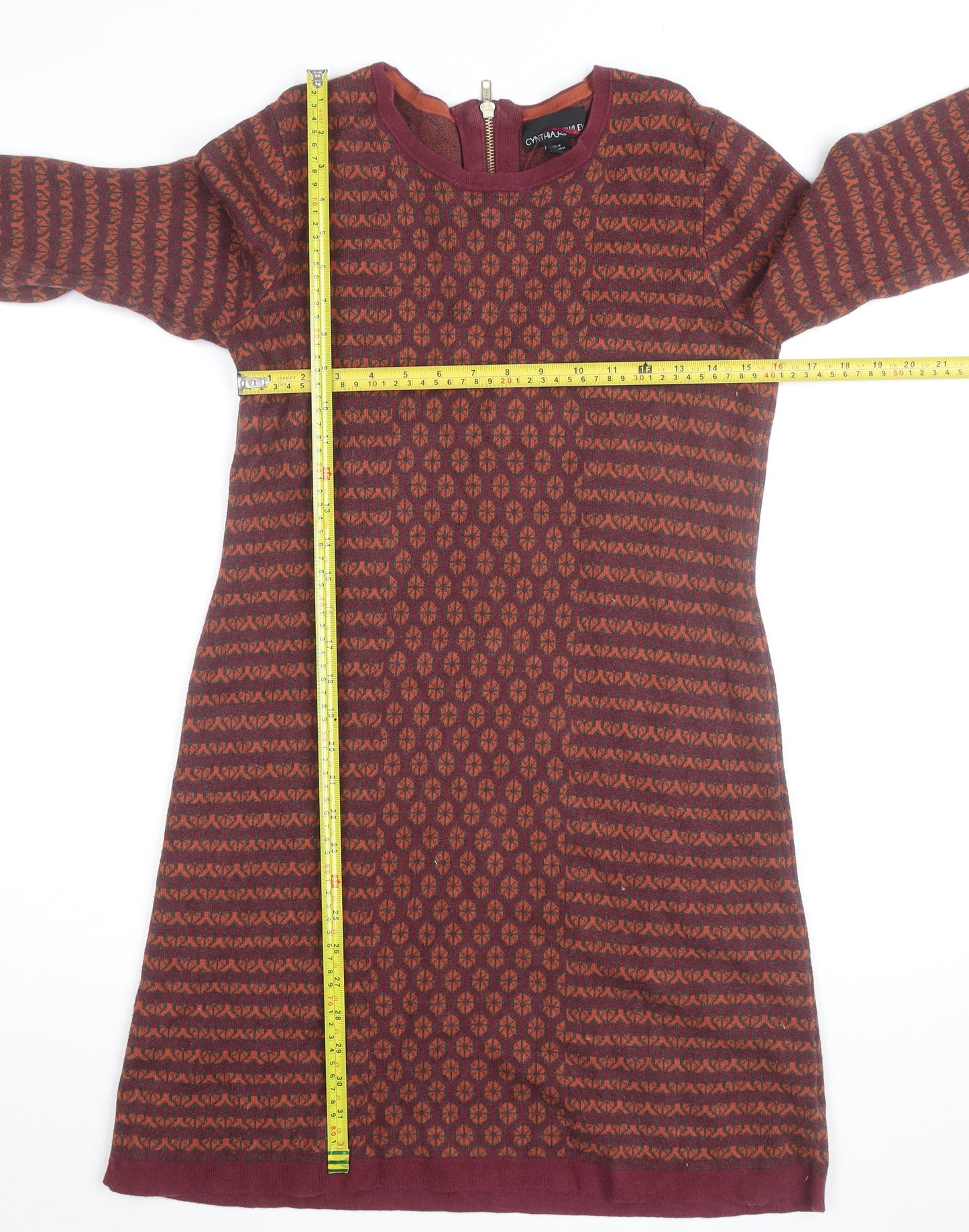 Cynthia Rowley Women's Red Geometric Knit Shift Dress Size M