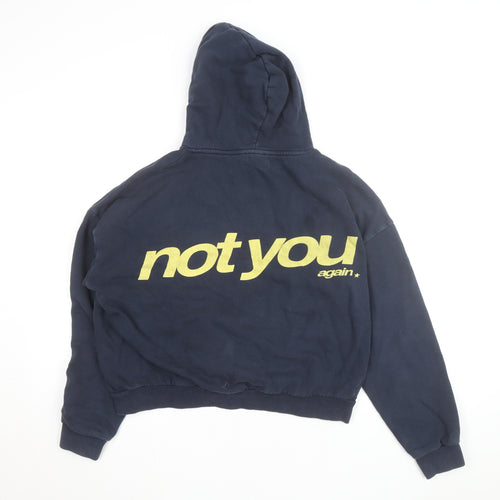 Subdued Women Navy Blue Pullover Hoodie Size UK 6 Graphic Print