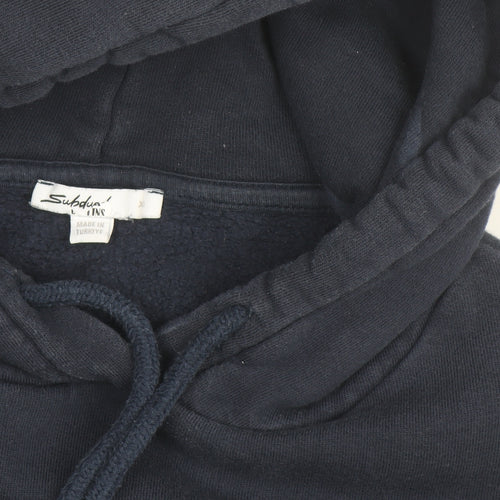 Subdued Women Navy Blue Pullover Hoodie Size UK 6 Graphic Print