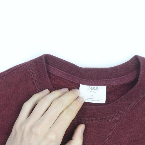 Marks and Spencer Men's Red Cotton Crew Neck Pullover Sweatshirt Size S
