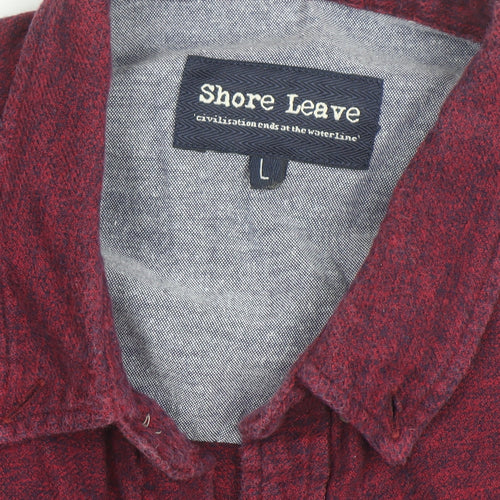 Shore Leave Men’s Red Cotton Flannel Button-Up Shirt L
