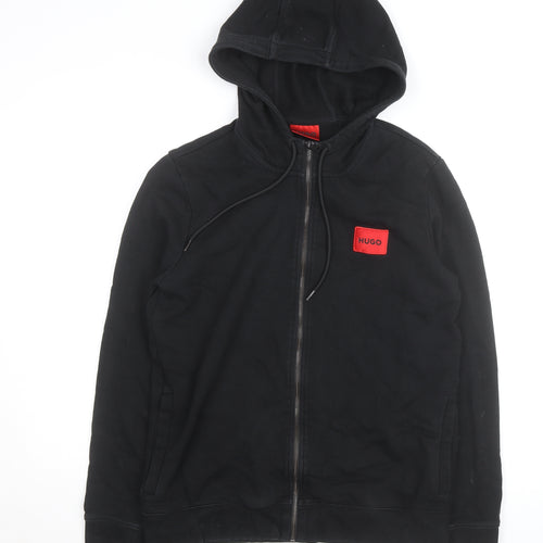 HUGO Men's Black Full Zip Hoodie Size M Cotton Logo Sweatshirt