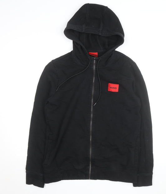 HUGO Men's Black Full Zip Hoodie Size M Cotton Logo Sweatshirt