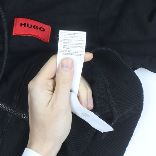 HUGO Men's Black Full Zip Hoodie Size M Cotton Logo Sweatshirt