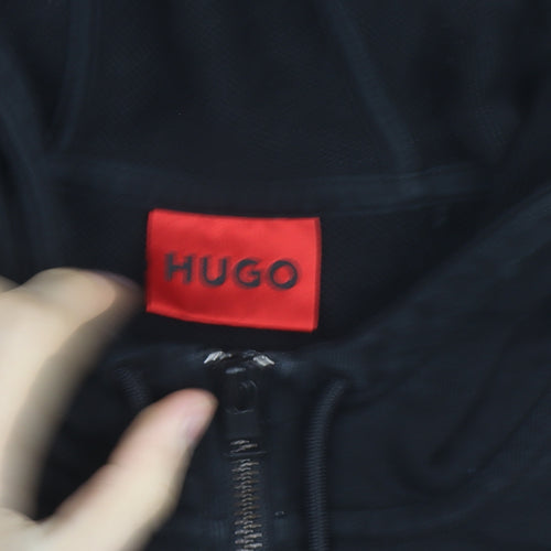 HUGO Men's Black Full Zip Hoodie Size M Cotton Logo Sweatshirt