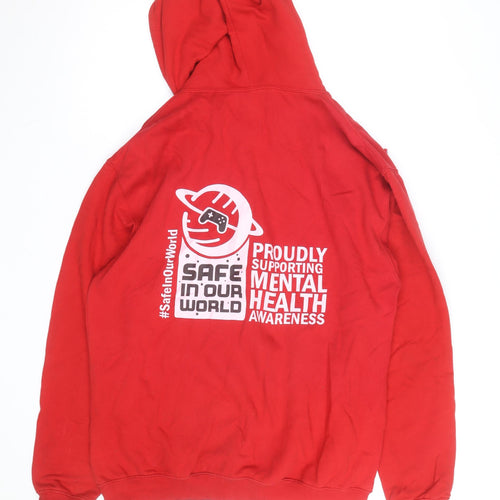 Seven Squared Mens Red Pullover Hoodie Large Graphic Print Cotton