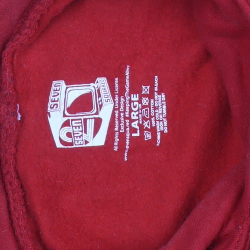 Seven Squared Mens Red Pullover Hoodie Large Graphic Print Cotton