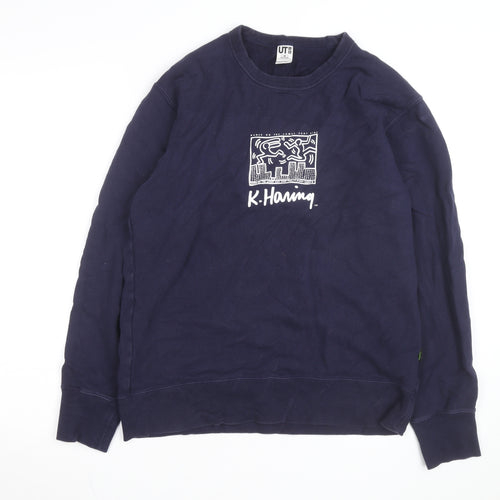 Uniqlo Keith Haring Men Blue Medium Pullover Sweatshirt