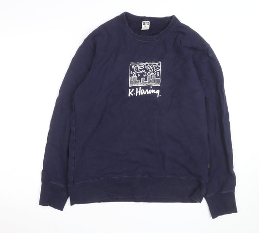 Uniqlo Keith Haring Men Blue Medium Pullover Sweatshirt