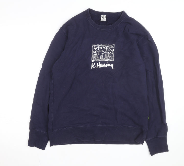 Uniqlo Keith Haring Men Blue Medium Pullover Sweatshirt