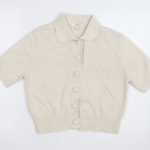 Marks and Spencer Women Beige Collared Button Cardigan Medium
