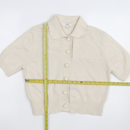 Marks and Spencer Women Beige Collared Button Cardigan Medium